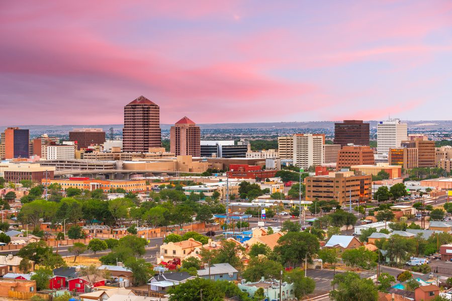 Albuquerque, New Mexico, USA downtown cityscape at twilight.